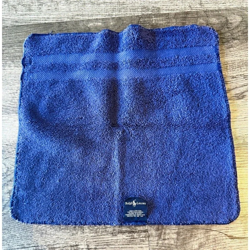 Ralph Lauren Blue 100% Cotton Textured Solid Square Washcloth 13x13 Turkey